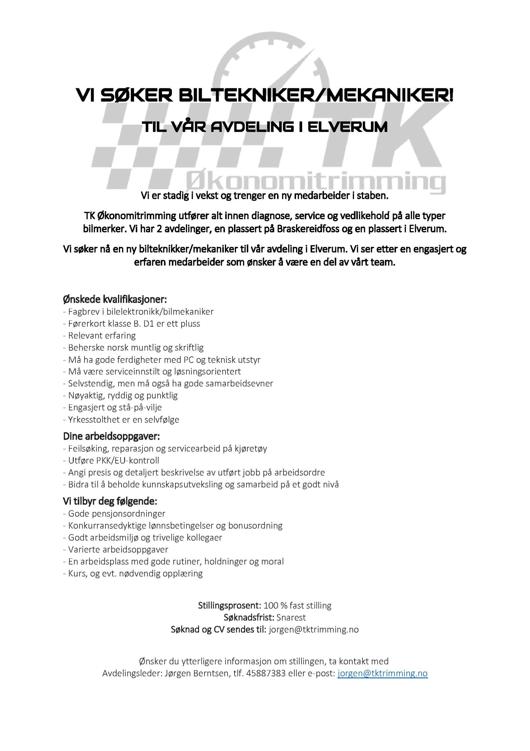 Vi søker teknikkermekaniker ELV(2)-1